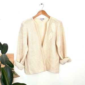 Vintage Cream Cardigan w Leaf and Bead Details